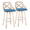 Charlotte 30" Farmhouse Fixed-Height Barstool with Swivel in Whitewashed Wood and Blue Fabric with Round Chrome Metal Footrest- Set of 2 — pair view