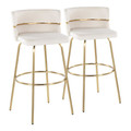 Cinch 30" Glam/art Deco Fixed-Height Barstool with Swivel in Gold Metal and Cream Velvet with Round Footrest- Set of 2 — pair view