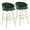 Claire Contemporary/Glam 30" Fixed-Height Bar Stool with Gold Metal Legs and Round Gold Metal Footrest with Green Velvet Seat and Gold Accents- Set of 2 — pair view