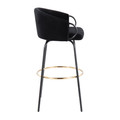 Claire bar stool in Black Metal, Gold Metal, Black Velvet, side view, featuring velvet design and metal design