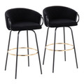 Claire Contemporary/Glam Barstool in Black Metal and Black Velvet with Gold Metal Footrest- Set of 2 — pair view