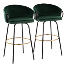 Claire Contemporary/Glam Barstool in Black Metal and Emerald Green Velvet with Gold Metal Footrest- Set of 2 — pair view