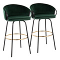 Claire Contemporary/Glam Barstool in Black Metal and Emerald Green Velvet with Gold Metal Footrest- Set of 2 — pair view