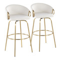 Claire Contemporary/Glam 30" Fixed-Height Barstool with Swivel in Gold Metal and Cream Velvet with Round Gold Metal Footrest- Set of 2 — pair view