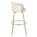 Claire bar stool in Gold Metal, White PU, side view, featuring swivel