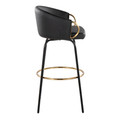 Claire bar stool in Black Metal, Gold Metal, Black PU, side view, featuring swivel