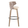 Cosi bar stool in Light Grey Wood, Black Metal, Cream PU, side view, featuring swivel and wood frame