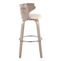 Cosi bar stool in Light Grey Wood, Chrome Metal, Cream PU, side view, featuring swivel and wood frame