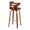 Cosini 30" Mid-Century Modern Fixed-Height Barstool with Swivel in Walnut Wood and Brown Faux Leather with Round Chrome Metal Footrest- Set of 2 — rear three-quarter view