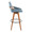 Cosmo Mid-Century 29" Fixed-Height Barstool with Swivel in Walnut Bamboo and Blue Noise Fabric with Round Black Metal Footrest — side view