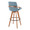 Cosmo Mid-Century 29" Fixed-Height Barstool with Swivel in Walnut Bamboo and Blue Noise Fabric with Round Black Metal Footrest — rear three-quarter view
