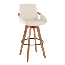Cosmo Mid-Century 29" Fixed-Height Barstool with Swivel in Walnut Bamboo and Cream Noise Fabric with Round Black Metal Footrest — product view