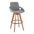 Cosmo Mid-Century 29" Fixed-Height Barstool with Swivel in Walnut Bamboo and Grey Noise Fabric with Round Black Metal Footrest — product view