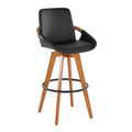 Cosmo Mid-Century 29" Fixed-Height Barstool with Swivel in Walnut Bamboo and Black Faux Leather with Round Black Metal Footrest — product view