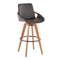 Cosmo 29" Mid-Century Fixed-Height Barstool with Swivel in Walnut Bamboo and Brown Faux Leather with Round Black Metal Footrest — product view