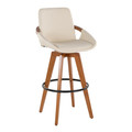 Cosmo Mid-Century 29" Fixed-Height Barstool with Swivel in Walnut Bamboo and Cream Faux Leather with Round Black Metal Footrest — product view