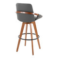 Cosmo bar stool in Walnut Bamboo, Grey PU, Black Metal, back and side view, featuring swivel and metal footrest