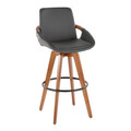 Cosmo Mid-Century 29" Fixed-Height Barstool with Swivel in Walnut Bamboo and Grey Faux Leather with Round Black Metal Footrest — product view