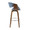 Curvo bar stool in Walnut Wood, Blue Fabric, Chrome, side view, featuring swivel