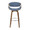 Curvo bar stool in Walnut Wood, Blue Fabric, Chrome, front view, featuring swivel