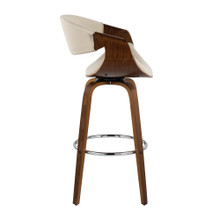 Curvo bar stool in Walnut Wood, Cream Fabric, Chrome, side view, featuring swivel and wood frame