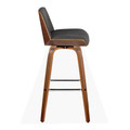 Corazza bar stool in Walnut Wood, Charcoal Fabric, Chrome Metal, side view, featuring swivel and wood frame