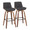 Corazza bar stool in Walnut Wood, Charcoal Fabric, Black Metal, coordinated set view, featuring swivel and wood frame