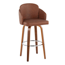 Dahlia 30" Contemporary Fixed-Height Barstool in Walnut Wood and Camel Faux Leather with Round Chrome Footrest- Set of 2 — product view