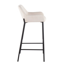Daniella bar stool in Black Metal, Cream Fabric, side view, featuring fabric design