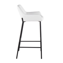 Daniella bar stool in Black Metal, White PU, side view, featuring faux leather design and leather design