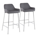 Daniella Contemporary Fixed-Height Bar Stool in Chrome Metal and Grey Faux Leather- Set of 2 — pair view