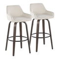 Daniella 30" Contemporary Fixed-Height Barstool with Swivel in Walnut Glazed Wood and Cream Fabric with Round Black Metal Footrest- Set of 2 — pair view