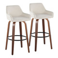 Daniella 30" Contemporary Fixed-Height Barstool with Swivel in Walnut Wood and Cream Fabric with Round Black Metal Footrest- Set of 2 — pair view