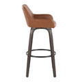 Daniella bar stool in Walnut Glazed Wood, Black Metal, Camel PU, side view, featuring swivel and wood frame