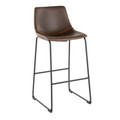 Duke 30" Industrial Fixed-Height Barstool in Black Metal with Espresso Faux Leather and Orange Stitching — product view