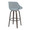 Fabrizzi bar stool in Walnut Glazed Wood, Blue Noise Fabric, Black Metal, back and side view, featuring swivel and wood frame