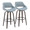 Fabrico 30" Mid-Century Modern Fixed-Height Barstool with Swivel in Walnut Glazed Wood and Blue Noise Fabric with Round Black Metal Footrest- Set of 2 — pair view