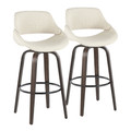 Fabrico 30" Mid-Century Modern Fixed-Height Barstool with Swivel in Walnut Glazed Wood and Cream Noise Fabric with Round Black Metal Footrest- Set of 2 — pair view