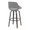 Fabrico 30" Mid-Century Modern Fixed-Height Barstool with Swivel in Walnut Glazed Wood and Grey Noise Fabric with Round Black Metal Footrest- Set of 2 — rear three-quarter view