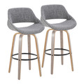 Fabrico 30" Mid-Century Modern Fixed-Height Barstool with Swivel in Light Grey Wood and Grey Noise Fabric with Round Black Metal Footrest- Set of 2 — pair view