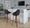 Fabrizzi bar stool in Walnut Wood, Charcoal Fabric, Black Metal, featuring swivel and wood frame