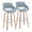 Fabrizzi bar stool in Light Grey Wood, Blue Noise Fabric, Chrome Metal, coordinated set view, featuring swivel and wood frame