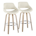 Fabrico 30" Mid-Century Modern Fixed-Height Barstool with Swivel in Whitewashed Wood and Cream Noise Fabric with Round Chrome Metal Footrest- Set of 2 — pair view