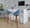 Fabrico 30" Mid-Century Modern Fixed-Height Barstool with Swivel in Walnut Wood and Blue Noise Fabric with Square Black Metal Footrest- Set of 2 — lifestyle photo 2