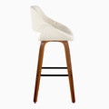 Fabrizzi bar stool in Walnut Wood, Cream Noise Fabric, Black Metal, side view, featuring swivel and wood frame