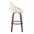 Fabrizzi bar stool in Walnut Wood, Cream PU, Black Metal, side view, featuring swivel and wood frame