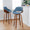Fabrizzi bar stool in Walnut Wood, Chrome Metal, Blue Fabric, featuring swivel and upholstered seat