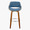 Fabrizzi 30" Mid-Century Modern Fixed-Height Barstool with Swivel in Walnut Wood and Blue Fabric with Round Chrome Metal Footrest- Set of 2 — front view