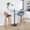 Fabrizzi 30" Mid-Century Modern Fixed-Height Barstool with Swivel in Walnut Wood and Blue Fabric with Round Chrome Metal Footrest- Set of 2 — lifestyle photo 4