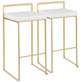 Fuji Contemporary-glam Stackable Barstool in Gold with White Velvet Cushion- Set of 2 — pair view